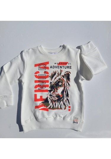 Nk Kids Erkek Çocuk Pamuklu Aslan Baskılı Sweatshirt-11226-krem Krem