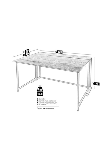 Fahrettin Küçük Worklife Katlanabilir Çalışma Masası Bilgisayar Masası Çizim Masası Work001 120 cm