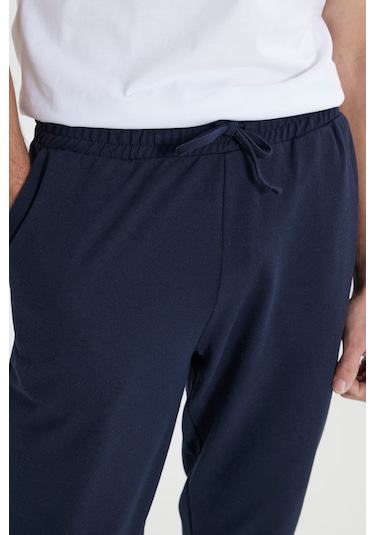 AC&Co / Altınyıldız Classics Erkek Lacivert Pamuklu Standart Fit Normal Kesim Kapüşonlu Kanguru Cepli Eşofman Takımı Lacı Lacivert