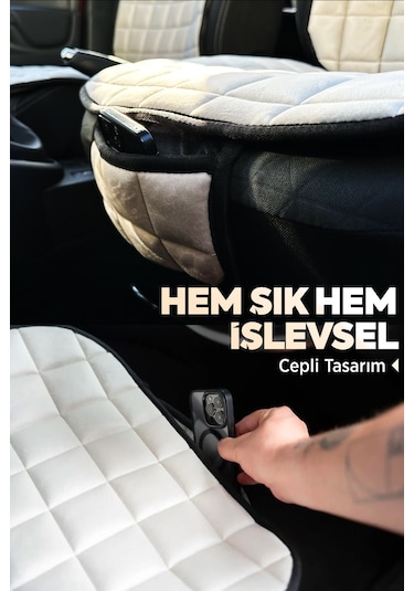 Premium Cepli Ortopedik Oto Koltuk Minder Seti - Oto Koltuk Kılıfı - Ön 2 Koltuk Set - Siyah