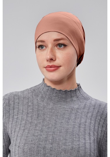 Kadın Tesettür Hazır Pratik Geçmeli Bone Lastikli Kaymaz Gül Kurusu Gül Kurusu