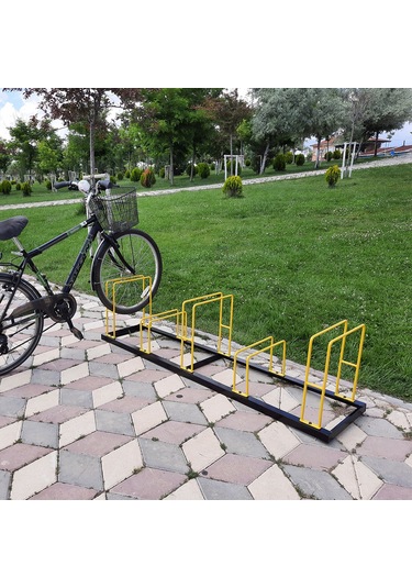 Bisiklet Park Alanı Apartman Bisiklet Park Yeri Metal 5'li Sarı - Siyah