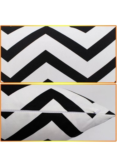 Suntek Kanvas Şerit Baskılı Kırlent Örtüsü Minder Siyah-60cm