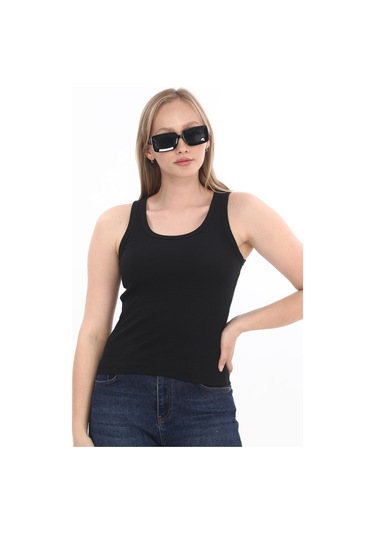 Monox Kadın Fitilli Likralı Pamuklu Askılı Atlet Siyah