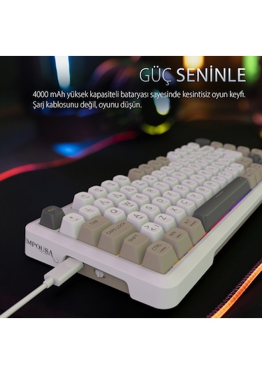 Ikg-455 Empousa Gasket Blue Swıtch Rgb Mekanık Gamıng Klavye Beyaz