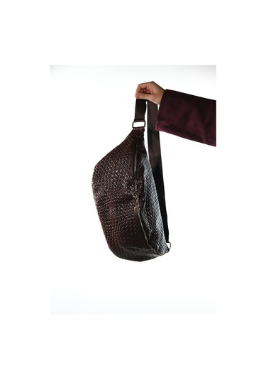 Venta Kahverengi Örgü Kadın Büyük Bel Çantası Kahverengi