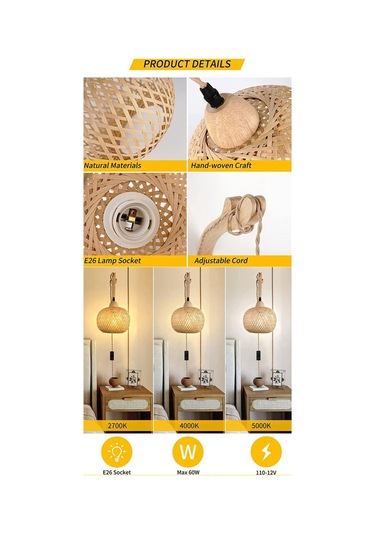 Retro Japon Tarzı Bambu Başucu Duvar Lambası Abd Fişi-b Diğer