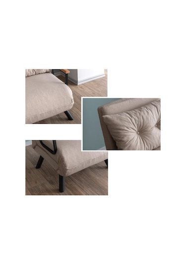 Pafu Sando Tekli Katlanır Yataklı Koltuk Keten Krem Krem