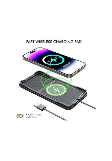 Honeybeeshop Siyah Fast Car Kablosuz Sarj Cihazi İphone Uyumlu 16 15 14 Xiaomi Kaymaz Silikonlu Usb Sarj Pedi