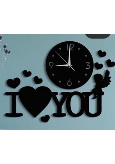 Duvar Saati I Love You Temalı Ahşap