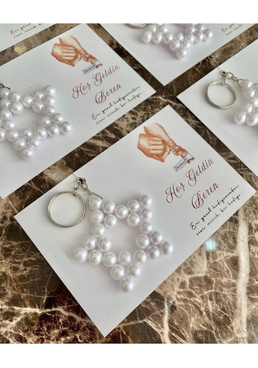 İnci Yıldız Anahtarlık Kişiye Özel - Kına Hediyesi - Söz Hediyesi - Bebek Hediyelik 25 Adet