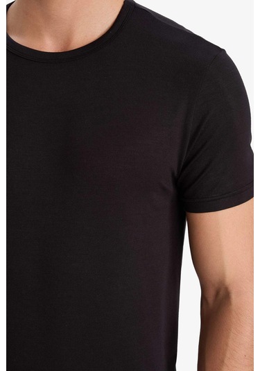 Defacto Premium Slim Fit Dar Kesim Bisiklet Yaka Kısa Kollu Modal Üst Z8085az25aubk81 Siyah-bk81