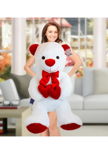 85 Cm Pelüş Ayı-Çift Kalpli-Bobo-Beyaz Değer 1-Değer 2
