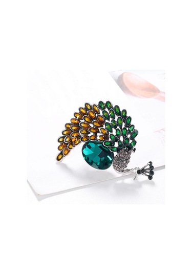 Suntek Kristal Tavuskuşu Broş Pins Kadınlar Için Hayvan Yeşil