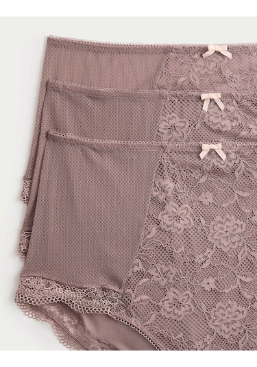 Marks & Spencer 3 Lü Dantelli Full Brief Külot Kahverengi
