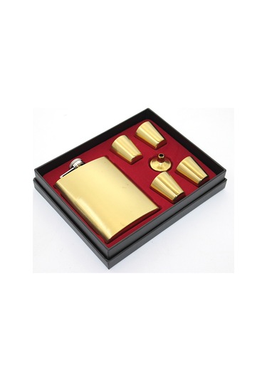 Paslanmaz Çelik 4 Shot Bardaklı Matara Seti Gold Çok Renkli