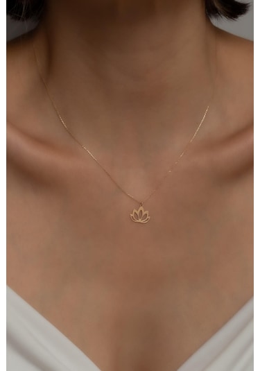 14 Ayar Altın Lotus Kolye Sarı Altın