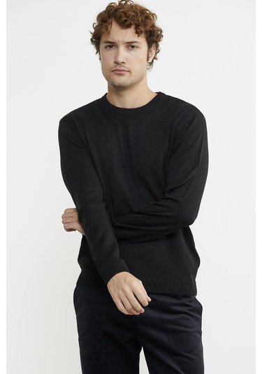Sıfır Yaka Basic Triko Kazak - Siyah 001