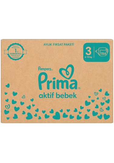 Prima Aktif Bebek 3 Beden Midi Bebek Bezi Aylık Fırsat Paketi 156 Adet