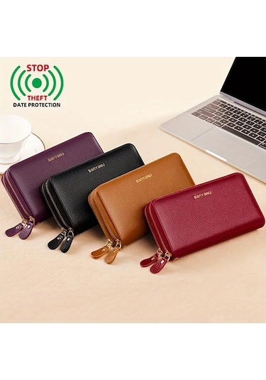 Willowhaven Daphne Sırt Çantası Stil Kadın Cüzdan Büyük Kapasiteli Çift Fermuarlı Kahverengi A-kahverengi