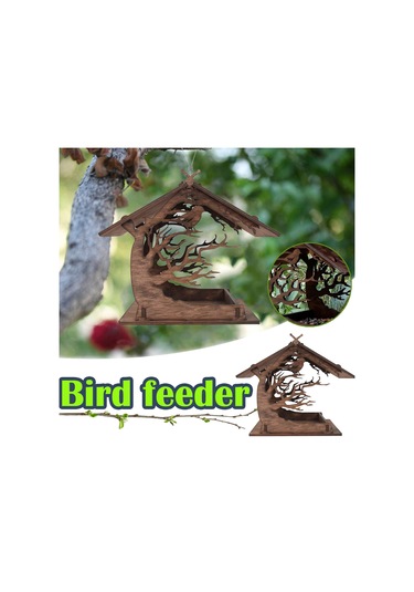 Yuntech01 Ahşap Evcil Kuş Yemehane, Doğal Renkli, Çift Kuş Barınabilir, Bahçe Dekoru, Asma Veya Konabilir, Dıy Montajlı, Çevre Dost Malzeme