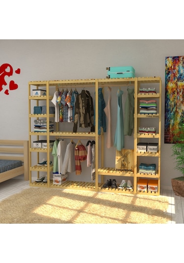 Megalo - Açık Ahşap Elbise Dolabı , Gardırop