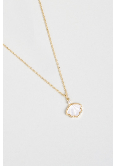 Deniz Kabuğu 18 Ayar Sarı Altın Kaplama 45 Cm Gümüş Kolye Sarı