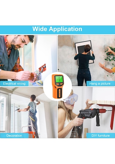 Siyah Saplama Bulucu Duvar Tarayıcı - 5'i 1 Arada Elektronik Saplama Dedektörü, Hd Lcd Ekranlı, Ahşap Ac Tel Metal