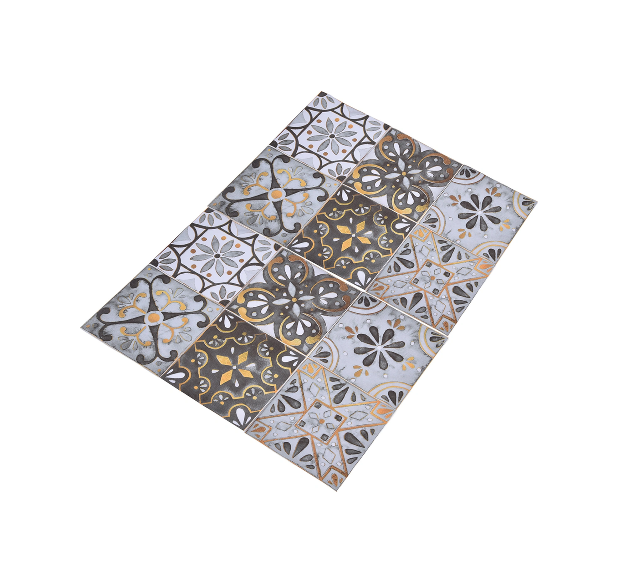 Geeroyoo 2 Paket Toplam 12 Adet 20x20cm Klasik Altın Kenar Pvc Duvar-floor Sticker: Su Geçirmez, Kendinden Yapışkan,复古 Dekoratif Mutfak/banyo Zemin Kaplama Diğer