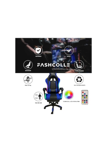 Fashcolle Blue Star Işıklı - Masaj Özellikli Oyuncu Koltuğu Mavi-siyah
