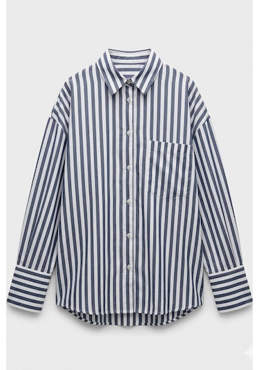Lijuri Çizgili Oversize Basic Gömlek 3504 Lacivert