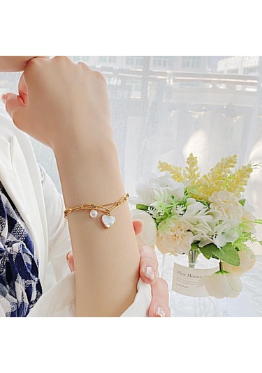 Gümüş Opk Çift Katlı Aşk İnci Paslanmaz Çelik Bileklik Gümüş