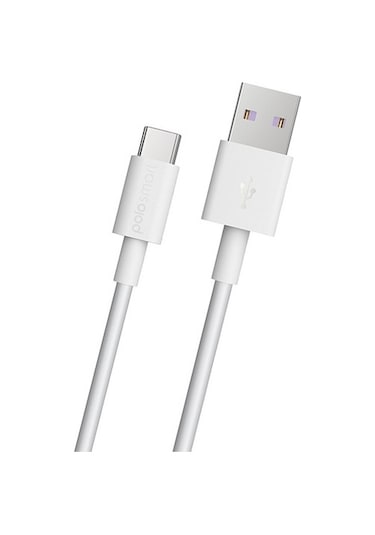 Polosmart PSM30 5A 100W Süper Hızlı UsbA to Type-C Data ve Şarj Kablosu Beyaz