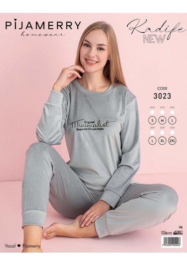 Pijamerry Kadın Kışlık Bisiklet Yaka Kadife Pijama Takımı 3023g - 1 Adet Gümüş Pijamerry Kadın Kışlık Bisiklet Yaka Kadife Pijama Takımı 3023g - 1 Adet Gümüş