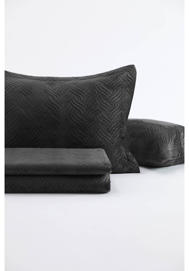 Silva Kadife Çift Kişilik Yatak Örtüsü Takımı - Antrasit