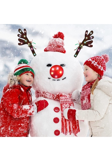 Zoroom Araba Ren Geyiği Boynuzları, Led Işıklı Boynuz Araç Kiti, Ren Geyiği Araç Kiti Boynuzları, Burun, Kuyruk, Araba İçin Noel Süslemeleri -