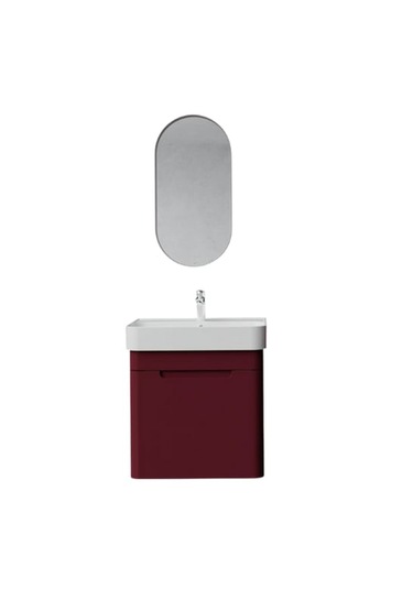 Creavit Colorit Kapaklı Lavabo Dolabı 60 Cm Ve Oval Ayna Berry