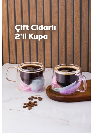 Perotti 16797 Double Feather Çift Cidarlı Kupa 2 Adet 200 Ml Şeffaf
