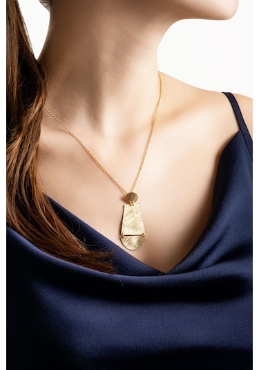 Kızıl Kum 18 Ayar Sarı Altın Kaplama 45 Cm Gümüş Tasarım Kolye