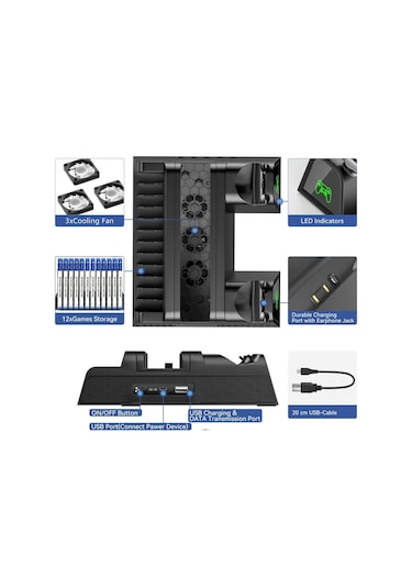 Ps4 3 Soğutma Fanlı Stand Şarj Dock Playstation 4 Slim Tp4-882c