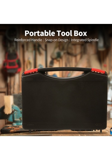 Jeemson Sert Abs Malzemeyle Yapılmış Ergonomik Kollü, Sıkma Dayanıklı, Kırılmaya Dayanıklı, Snap-on Kapaklı Siyah Çelik Araç Gereç Kutusu