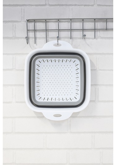 Yer Kaplamaz Katlanır Kare Süzgeç - Katlanabilir Kare Yıkama Süzgeci - Akordiyon Pirinç Süzgeci Beyaz - Gri