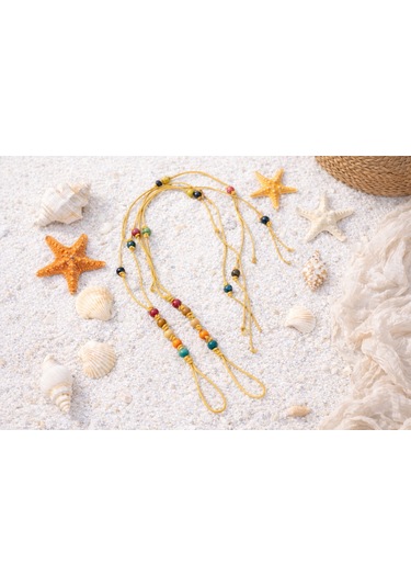 Bohem Barefoot Sandal Renkli Ahşap Boncuklu Çift Halhal Çok Renkli