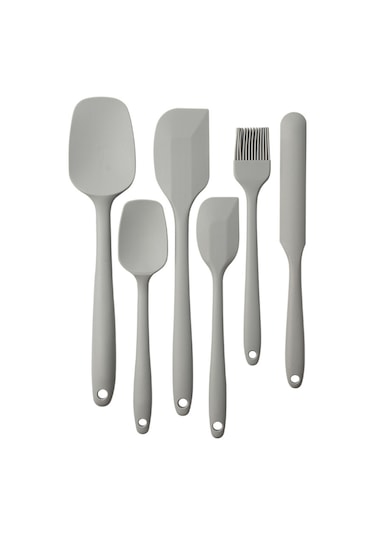 Kosona 700 F Yüksek Sıcaklığa Dayanıklı 6 Parça Yemek Grubu Silikon Spatula Seti Gri - Fritöz, Pişirme Ve Döndürme İçin