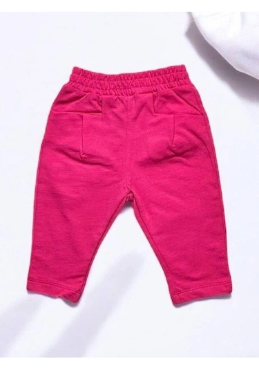 Çikoby Kız Bebek Beli Lastikli Cep Detaylı Eşofman Alt-14854 Pembe