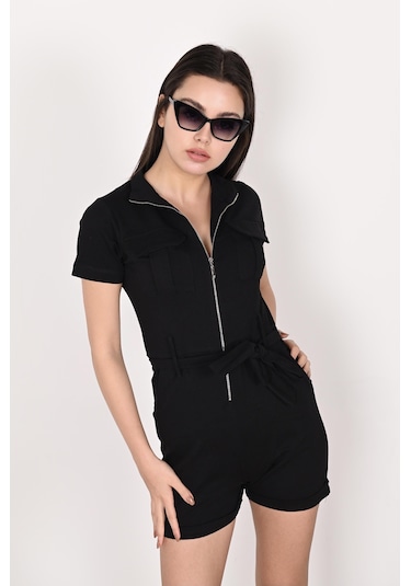 Koza Butik Kemerli Fermuarlı Kısa Kollu Şortlu Tulum 9034 001