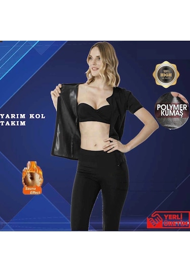 Termal Yarım Kollu Fermuarlı Takım ( Atlet + Tayt ) Siyah