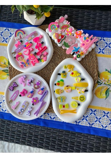 4'lü Set 56 Çeşit Farklı Ve Karışık Desenli Fosforlu Toka Seti Çok Renkli