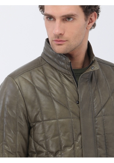 Kip Zeytin Yeşili Deri Mont Çok Renkli