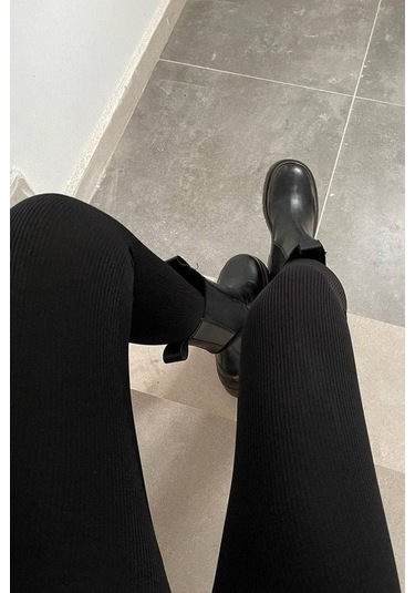 Madmext Siyah Yüksek Bel Kadın Fitilli Tayt Mg1625 SiYAH